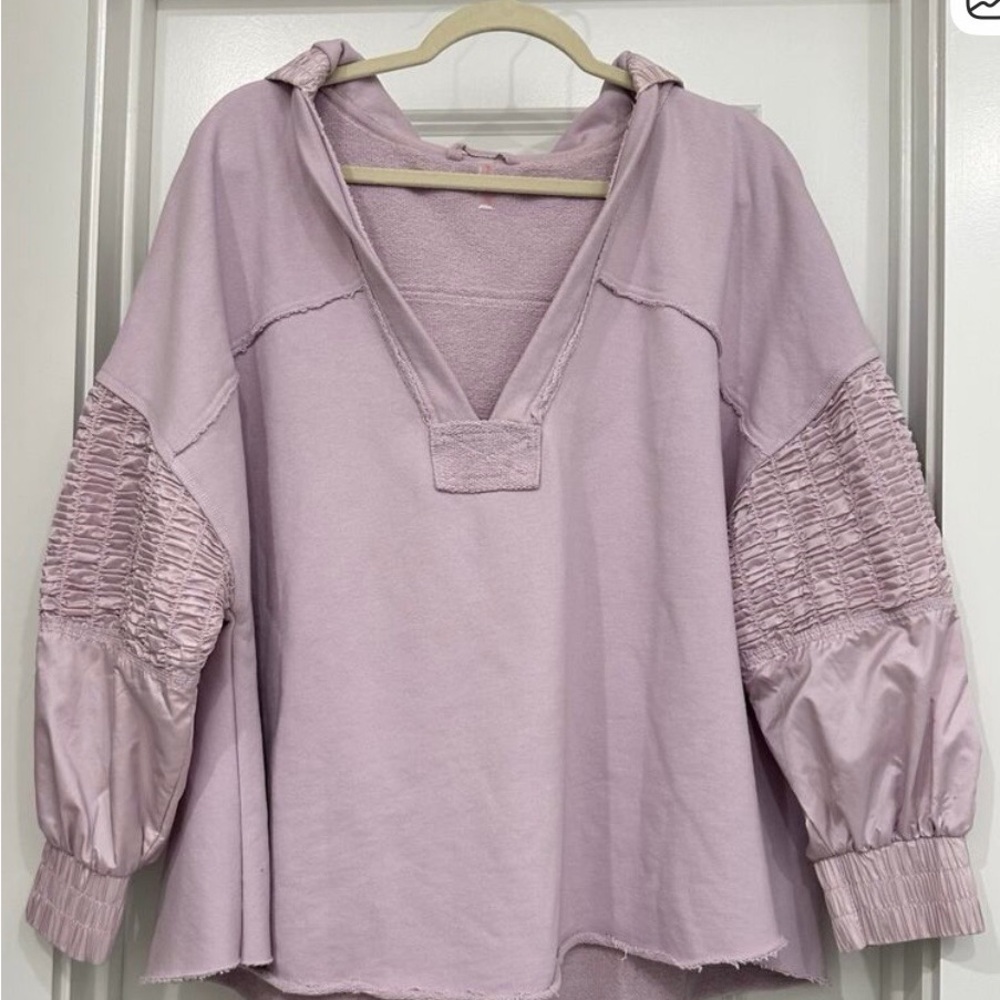 FP Movement by Free People Lavender Smocked-Sleeve Hooded Pullover